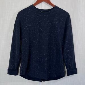 Vince Oversized Pullover Crewneck Navy Speckled Zipper Back Sweatshirt Sz XS